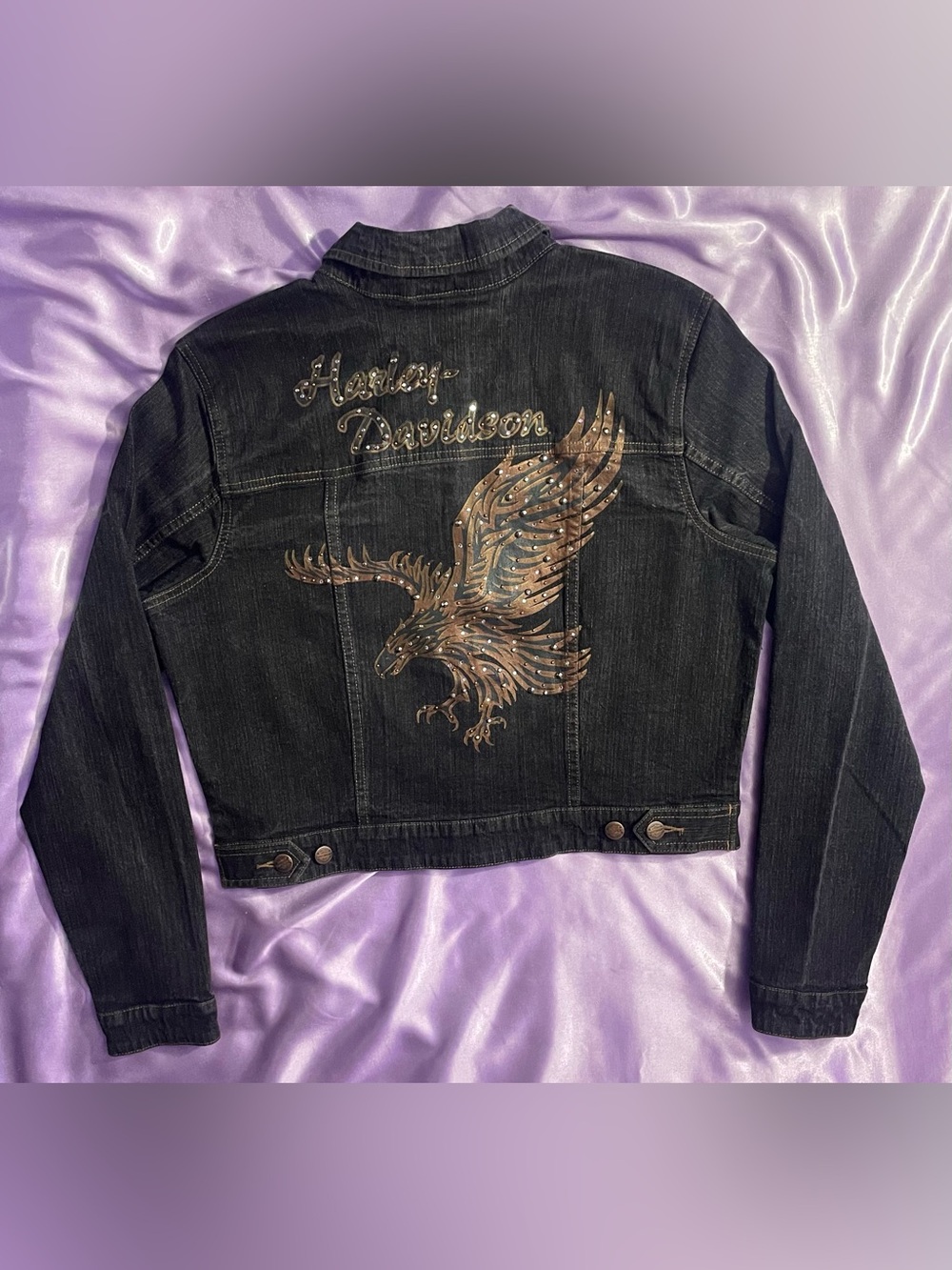 Vintage Harley-Davidson Rhinestone Eagle L Denim Jacket Mcbling bikercore